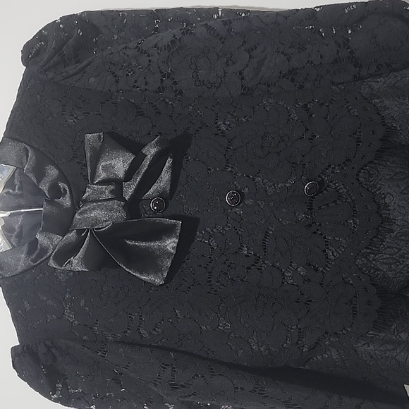 Black Lace & Jacquard Dress With Bow Designed In France For Girls Size 12 NWOT - Picture 2 of 6